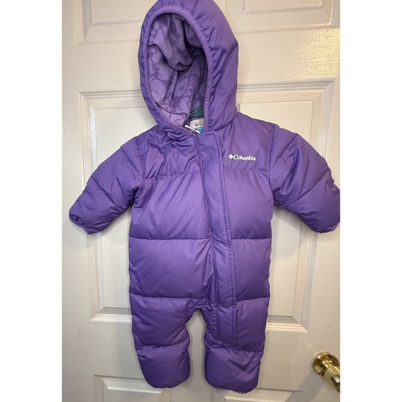 Columbia Down Purple Hooded Zip Up Snow Suit 6/12 Months Fleece Lined Winter - Picture 1 of 8